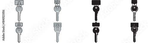 Keys and locks set with transparent background
