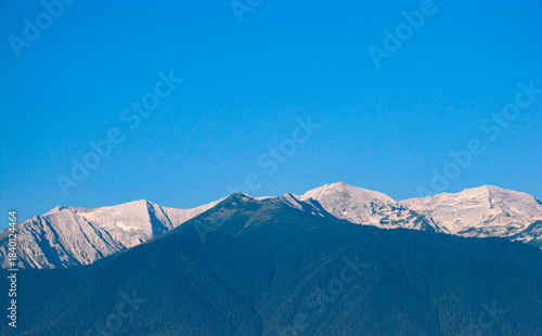 View to mountain, forest and blue sky
