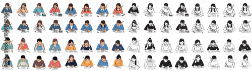 Students studying with pens and paper