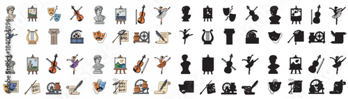 Performing arts icons set with transparent background