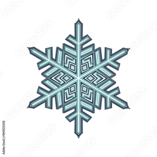 Intricate geometric snowflake design with blue accents  