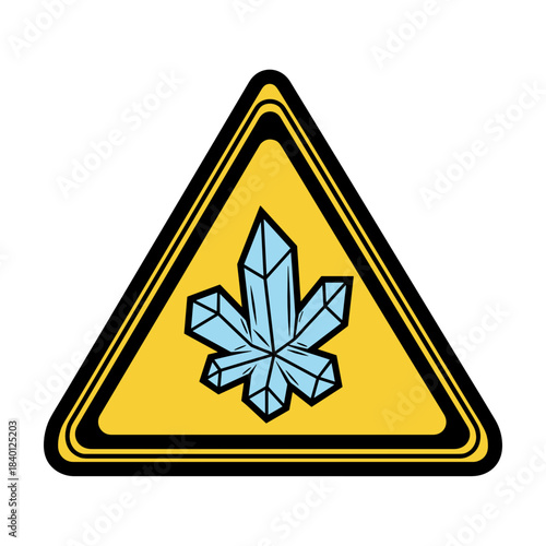 Slippery surface warning sign with ice crystal - Concept of Winter weather icons  