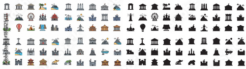 Building icons set with transparent background