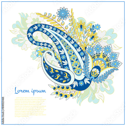 Isolated Vector Floral Paisley. Asian Arabian greeting card design