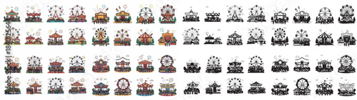 Fairground Ferris wheel variations in color and outline