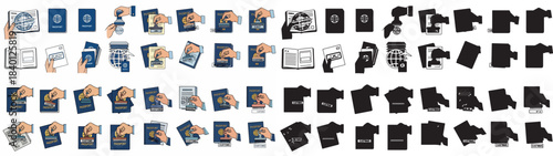 Passport and customs icons set with transparent background