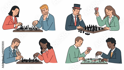People playing chess and card games