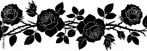 Bild auf Leinwand Elegant rose border with thorns in black silhouette, perfect for invitations, ta