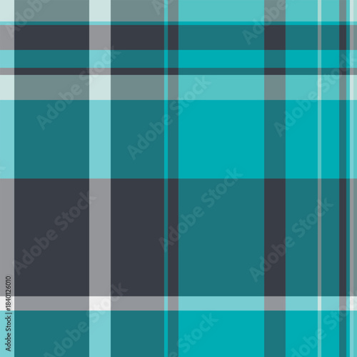 Genuine vector plaid background, flannel textile tartan seamless. Warm pattern fabric check texture in cyan and dark colors.