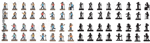 Man walking with walking stick in various poses