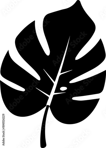 Striking black silhouette of a tropical Monstera deliciosa leaf perfect for modern botanical design accents