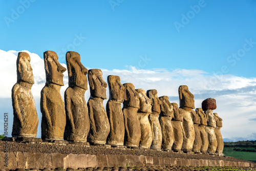 Lined up moai statues at Ahu Tongariki Easter Island