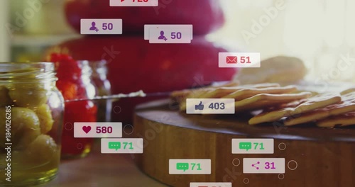 Cursor starting badges, icons floating, growing, camera shifting revealing clear jar showing likes