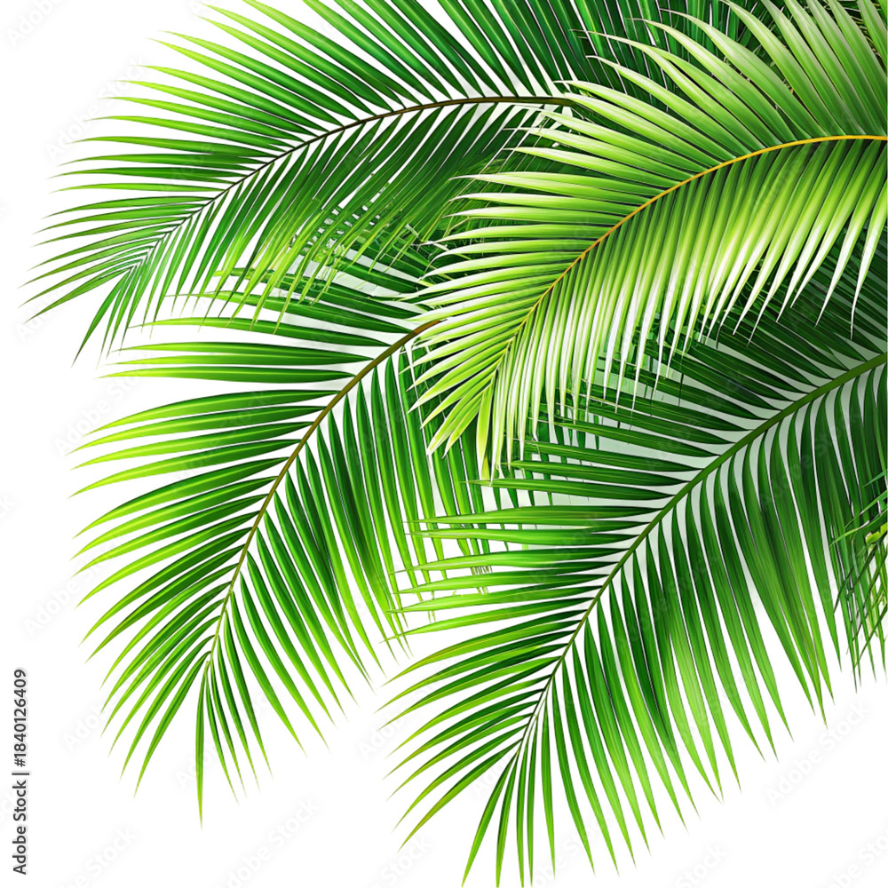 Fototapeta premium Realistic Palm Tree Leaves Foreground Isolated on transparent background 