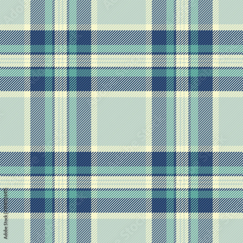 Loft check seamless background, mesh fabric plaid pattern. Designer tartan texture textile vector in light and blue colors.