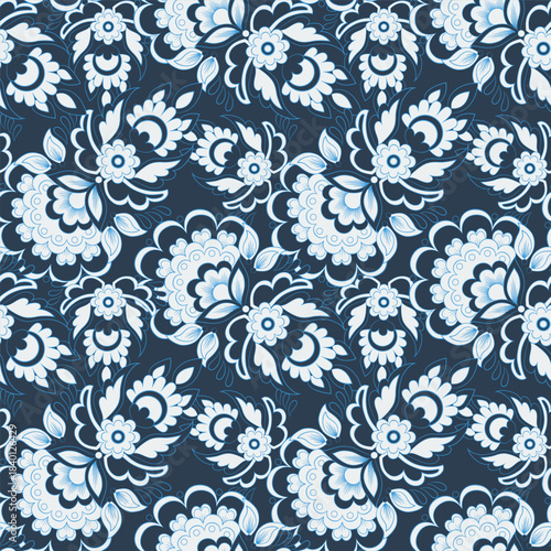 Ethnic flowers seamless vector pattern. floral vintage background