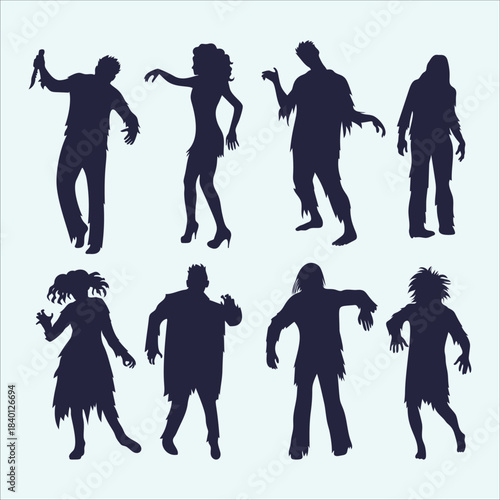 Set of scary zombie characters. Horrifying monster silhouettes. Halloween undead vector graphic. Zombie apocalypse illustration.
