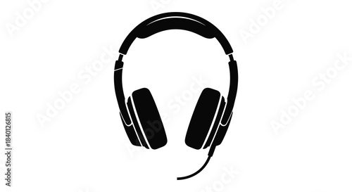 A sleek depiction of over ear headphones in a striking black color a bold silhouette