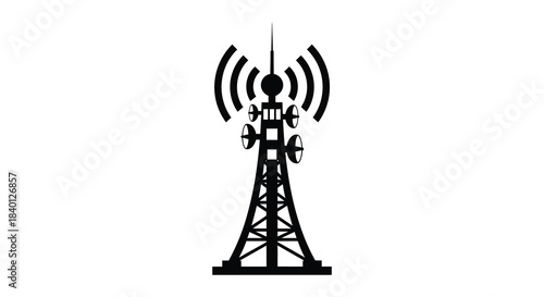 A striking black silhouette of a communication tower with antenna a symbol of connectivity silhouette