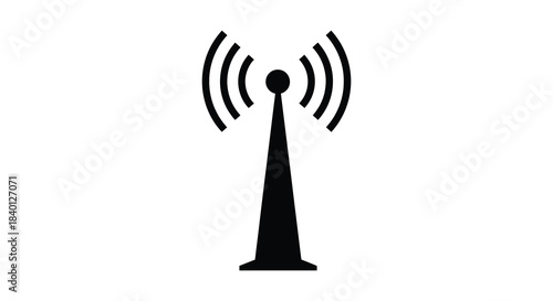 A striking image of a communication tower with radiating waves presented as a silhouette