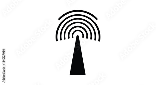 Abstract black shape resembling a stylized tree or signal tower a bold silhouette