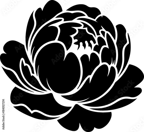 Elegant peony blossom in striking silhouette for timeless designs, perfect for branding, invitations, and impactful visual statements in your projects