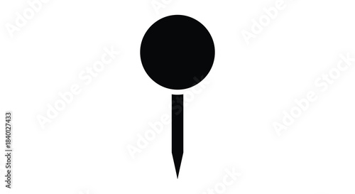 A simple black push pin graphic isolated on a white background a stark silhouette