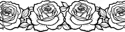 Elegant black and white rose border for invitations and designs, timeless floral pattern, scalable for all projects, weddings, scrapbooking, cards, and more