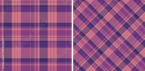 Textile background tartan of seamless vector fabric with a plaid pattern check texture. Set in night colors in fashion outfits for women.