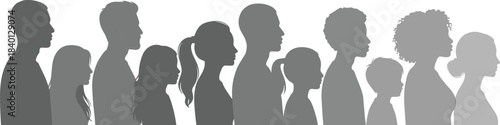 Diverse people silhouettes, human profiles, multicultural community, demographic diversity, inclusive society, social unity, ethnic representation, equality concept, population study