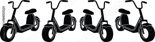 Electric scooter silhouette, urban mobility, eco transport, modern commuting, blue outline, graphic style, personal vehicle, transportation icon, clean energy, city ride