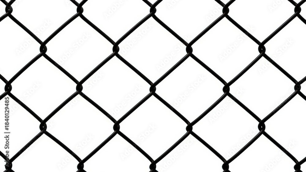 Fototapeta premium Black chain link fence on white background close up pattern