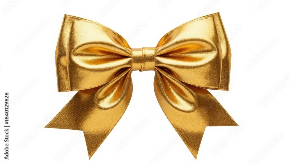 Fototapeta premium Elegant gold ribbon bow isolated on white background for decoration