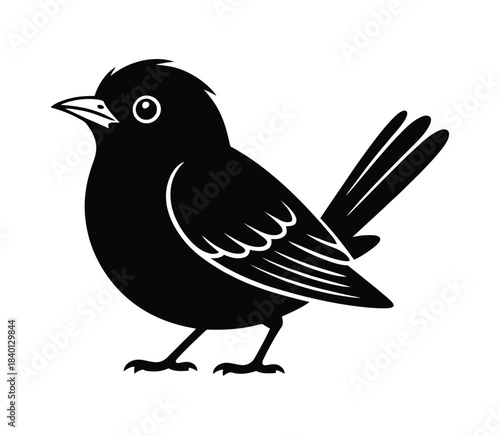 Cute Black Bird Silhouette Vector: Simple Aviary Graphic for Nature and Wildlife Design