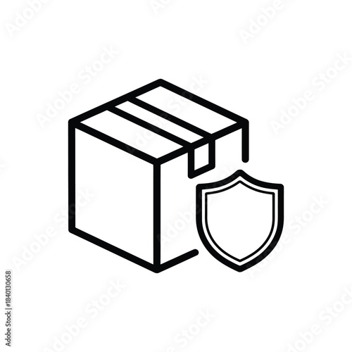 Secured Shipping Box Icon: Line Art E-commerce Parcel Protection and Delivery Insurance