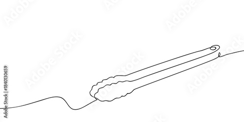 Food tongs in a single, continuous line. minimalist style isolate outline Editable stroke.