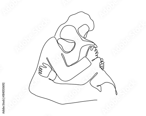 A comforting hug, in a single, continuous line. minimalist style isolate outline Editable stroke.