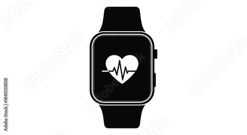 a sleek black smartwatch displaying a heart rate monitor on its screen silhouette