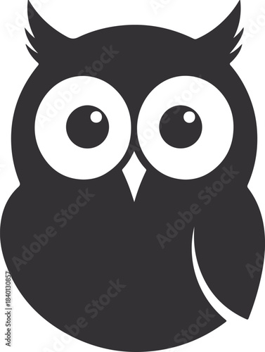 Simple black silhouette of an owl s head and upper body for banners and advertisements