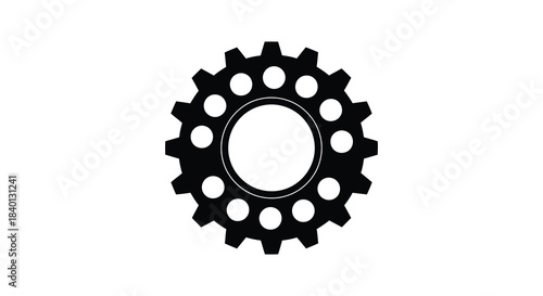 A striking black gear with multiple teeth presented against a clean white background silhouette