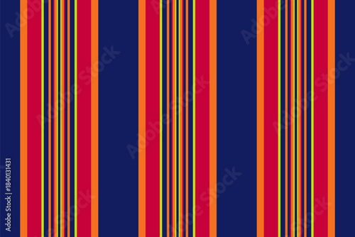 Vertical vector stripe fabric, india lines background seamless. Vibrant pattern textile vertical texture in blue and orange colors.