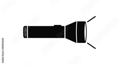 A striking black flashlight icon showcasing a sleek design and bold outline silhouette