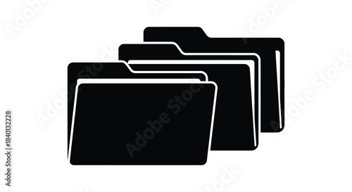 A stack of black folder icons presented in a flat design simple and clean silhouette
