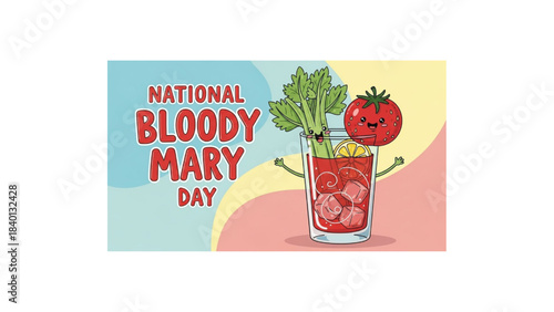 national bloody mary day cute cartoon cocktail illustration