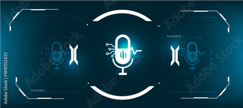 AI Voice Assistant Icon on Futuristic Tech Background