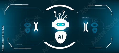 Digital Chatbot Robot with Tech Background