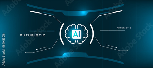 artificial intelligence brain icon with futuristic tech background