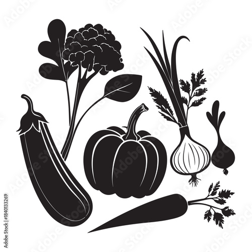 Assorted Vegetables Silhouette Set Vector Collection