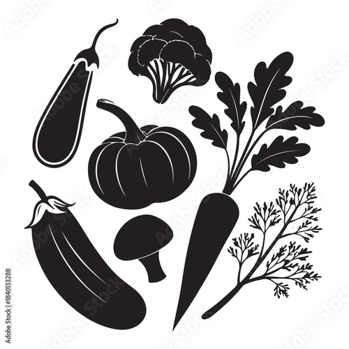 Assorted Vegetables Silhouette Set Vector Collection