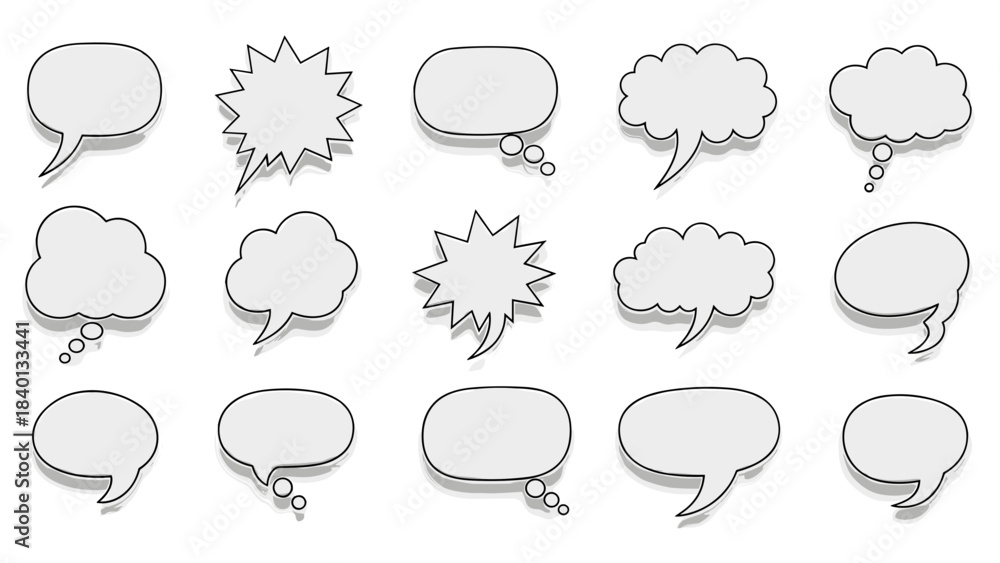 Fototapeta premium Set of various hand drawn speech bubbles and comic text balloons